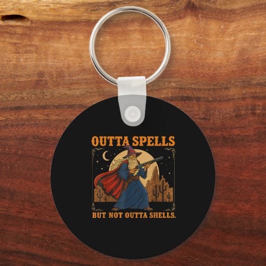 Outta Spells But Not Outta Shells Wizard Fantasy M Sleutelhanger (Voorkant)
