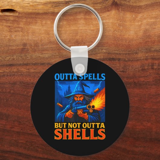 Outta Spells But Not Outta Shells Wizard Fantasy M Sleutelhanger (Voorkant)