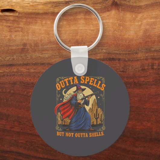 Outta Spells But Not Outta Shells Wizard Fantasy M Sleutelhanger (Voorkant)