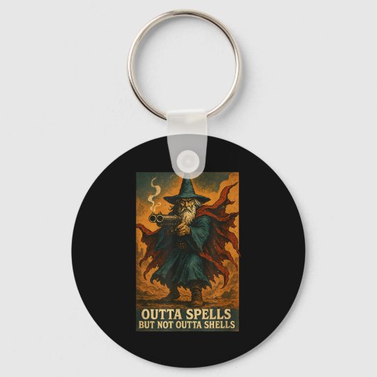 Outta Spells But Not Outta Shells Wizard Fantasy M Sleutelhanger (Voorkant)