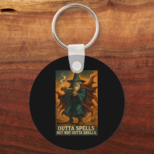 Outta Spells But Not Outta Shells Wizard Fantasy M Sleutelhanger (Voorkant)