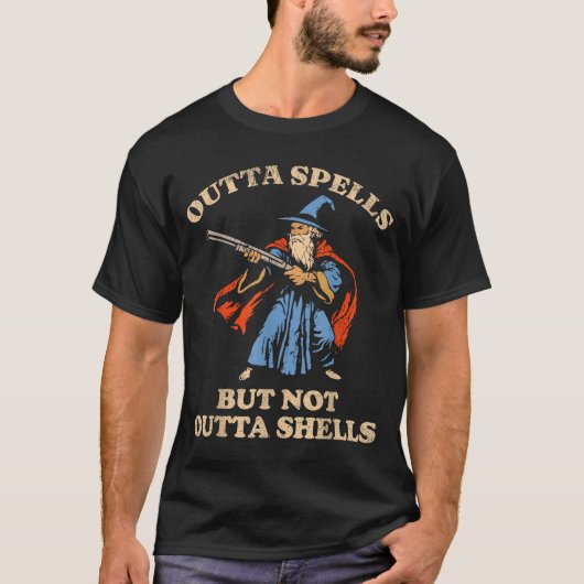 Outta Spells But Not Outta Shells Wizard Fantasy M T-shirt (Voorkant)