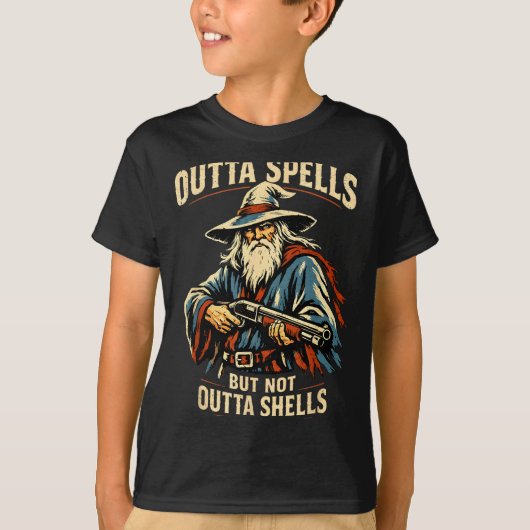 Outta Spells But Not Outta Shells Wizard Fantasy M T-shirt (Voorkant)