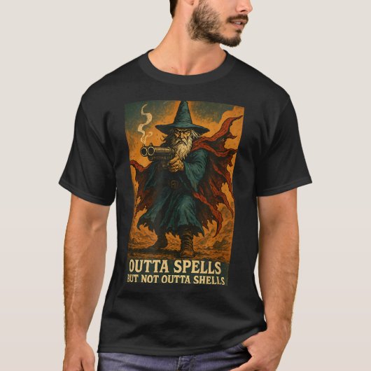 Outta Spells But Not Outta Shells Wizard Fantasy M T-shirt (Voorkant)