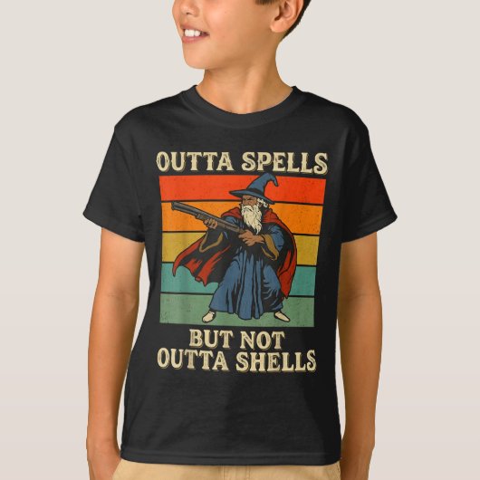 Outta Spells But Not Outta Shells Wizard Retro Fan T-shirt (Voorkant)
