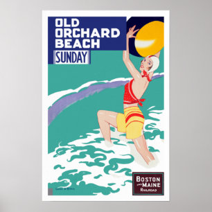ouwe Orchard Beach Maine Travel Poster