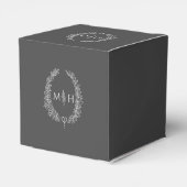 Ovaal blad monogram houtskool grijs wit bruiloft bedankdoosjes (Achterkant)