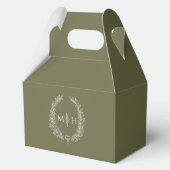 Ovaal blad monogram olijfgroen wit bruiloft bedankdoosjes (Voorkant)