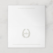 Ovaal blad monogram olijfgroen wit bruiloft plaatskaartje (Buitenkant ongevouwen)