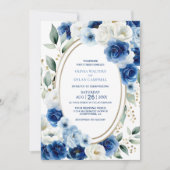 Ovaal Blauw Bloemen Huwelijk Kaart (Voorkant)