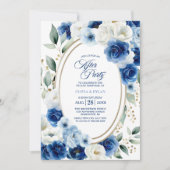 Ovaal Blauw Bloemen Huwelijk Na Feest Kaart (Voorkant)