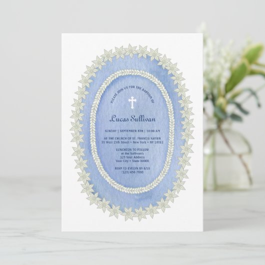 Ovaal blauw Lijst doop Kaart (Staand voorkant)