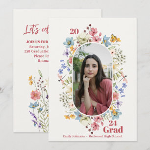 Ovaal Bloemen Lijst Foto Graduatie Party Kaart