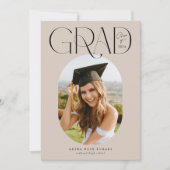Ovaal Een Foto Beige Afstuderen Aankondiging Kaart (Voorkant)