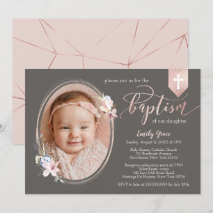 Ovaal Floral Foto Roos Gold Banner Baptism Invite Kaart