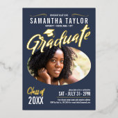 Ovaal Foto Afstuderen Gold Foil ID896 Folie Uitnodiging (Voorkant)