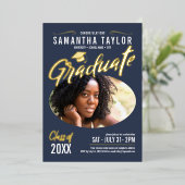 Ovaal Foto Afstuderen Gold Foil ID896 Folie Uitnodiging (Staand Voorkant)