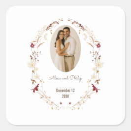 Ovaal fotolijstje met bloemmotief en botanische kr vierkante sticker