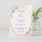 Ovaal gevormd met witte bloem bruiloft uitnodiging (Staand voorkant)