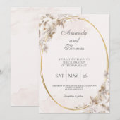 Ovaal gevormd met witte bloem bruiloft uitnodiging (Voorkant / Achterkant)
