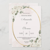 Ovaal gevormd met witte bloem bruiloft uitnodiging (Voorkant / Achterkant)