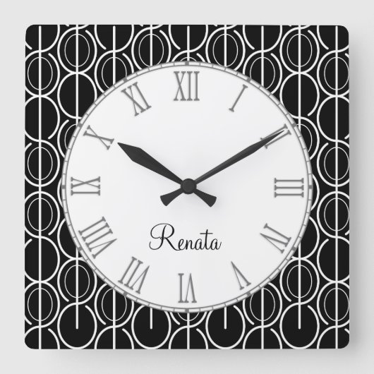 Ovaal grafisch patroon zwart-wit tegen muur klok (Voorkant)