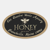 Ovaal heraldic bee Gold Border Black Honey Label (Voorkant)
