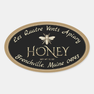 Ovaal heraldic bee Gold Border Black Honey Label