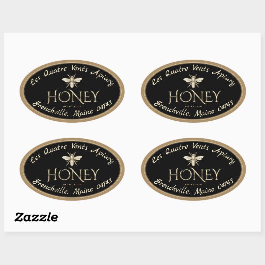 Ovaal heraldic bee Gold Border Black Honey Label (Vel)