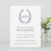 Ovaal lijnkunst bruiloft navyblauw en wit kaart (Staand voorkant)