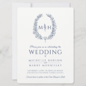 Ovaal lijnkunst bruiloft navyblauw en wit kaart (Voorkant)