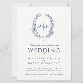 Ovaal lijnkunst bruiloft navyblauw en wit kaart