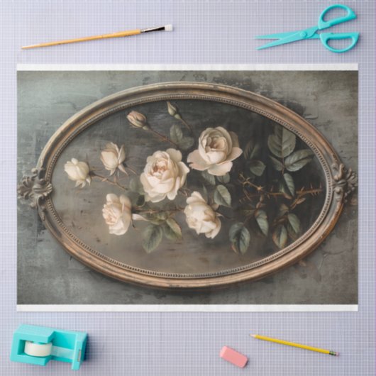  ovaal Lijst, Franse romantische bloemen Tissuepapier (Craft)