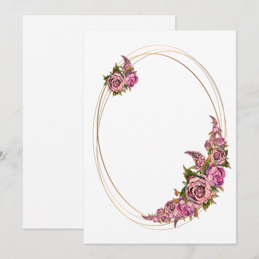 Ovaal Lijst met roze Waterverf bloemen Kaart (Voorkant / Achterkant)