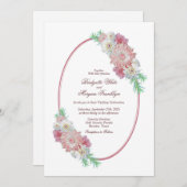 ovaal Lijst roze bloemenbruiloft Kaart (Voorkant / Achterkant)