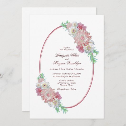 ovaal Lijst roze bloemenbruiloft Kaart (Voorkant / Achterkant)