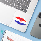 Ovaal met vlag van Kroatië Sticker (Laptop met iPhone)