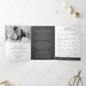 Ovaal monogram bruiloft RSVP grijs wit Drieluik Uitnodiging (Binnen)