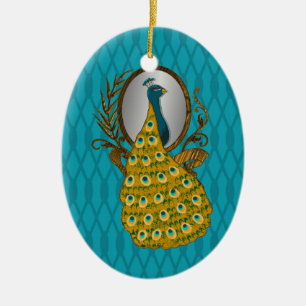 Ovaal Ornament met Pauw die Zijn Gedachtengang