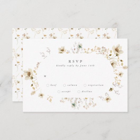 Ovaal overvloed Gedroogde Wilde Bloem Pampas Weddi RSVP Kaartje (Voorkant / Achterkant)