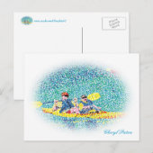 Ovaal Pointillisme kajak river scene, briefkaarten (Voorkant / Achterkant)