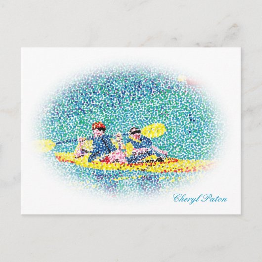 Ovaal Pointillisme kajak river scene, briefkaarten (Voorkant)