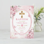  ovaal roze vlinder meisje doopkruis kaart (Staand voorkant)