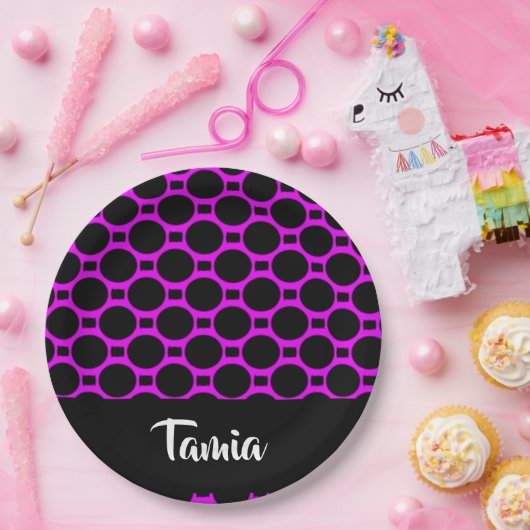 Ovaal, roze zwart papieren bordje (Feest)