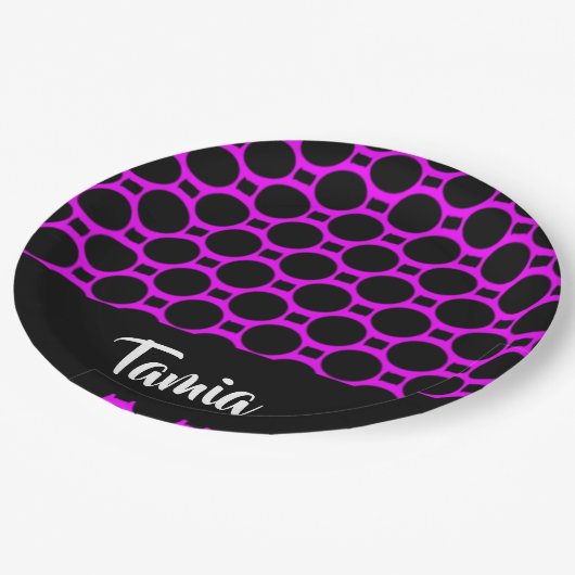 Ovaal, roze zwart papieren bordje (Gekanteld)