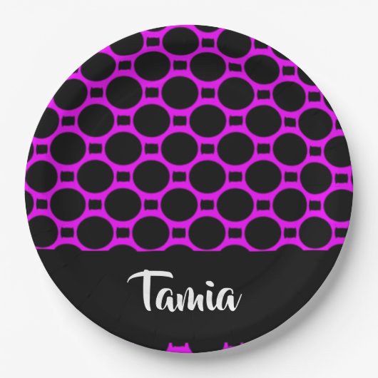Ovaal, roze zwart papieren bordje (Voorkant)