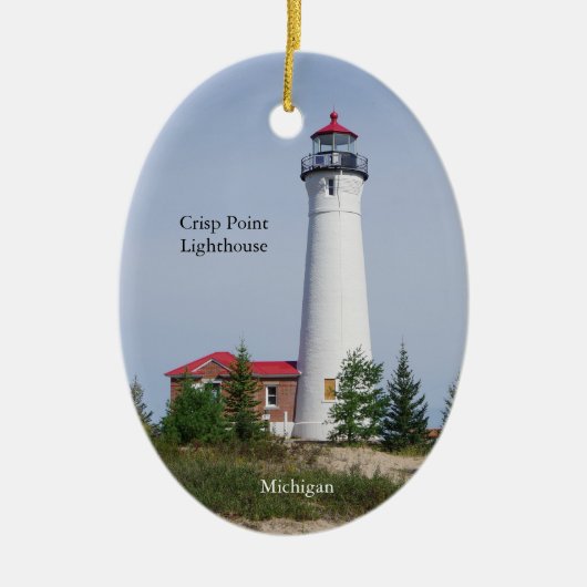 Ovaal siereskader van Crisp Point Lighthouse Keramisch Ornament (Voorkant)