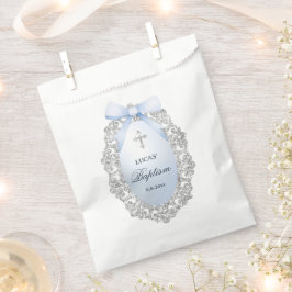 Ovaal Silver Glitter Lijst Blue Bow doop Bedankzakje