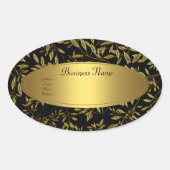 Ovaal Sticker adreslabel zwart gouden bloemen (Voorkant)
