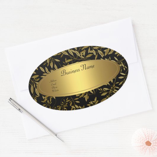 Ovaal Sticker adreslabel zwart gouden bloemen (Envelop)